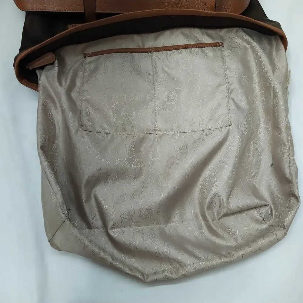 Michael Kors Brown Nylon Leather Trim Double Handles Tote Shoulder Bag